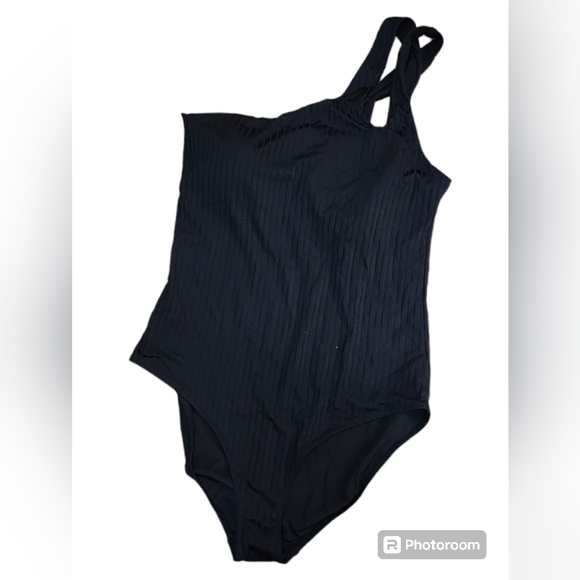 Aerie Ribbed Shine One Shoulder One Piece Swimsuit Black Size XL Or XXL - Picture 3 of 5
